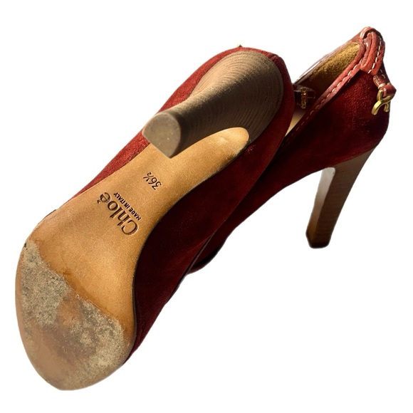 Chloe Rustic Sienna Red Suede Pump Heels Women’s size 6.5 - Picture 6 of 6